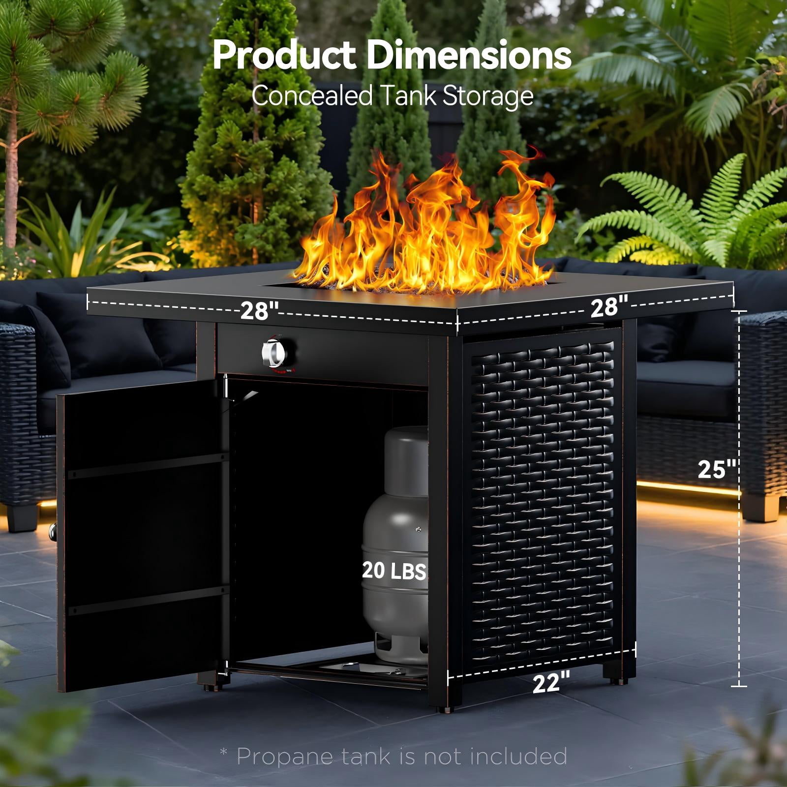 Philergo 28" Outdoor Propane Fire Pit Table with Lid, 60,000 BTU Gas Fire Pit for Patio Garden Party