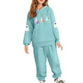 thumbnail image 2 of Placlothes Girls Kids Hall-oween Ghost Print Two-Piece Hoodie & Jogger Set - 100% Polyester Cozy Relaxed-Fit, Light Blue Outfit for Ages 3-12,Size 6 T, 2 of 5