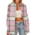 thumbnail image 2 of Miluxas Womens Long Sleeve Plaid Printed Shirts Single Breasted Casual Lapel Blouses Tops Pink M(M), 2 of 5