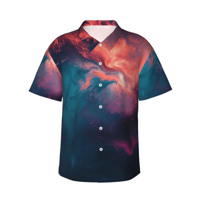 Balery Cosmic Paint Swirl Camisas hawaianas de manga corta para hombre, camisas playeras de corte holgado, camisas de vacaciones con botones,Large