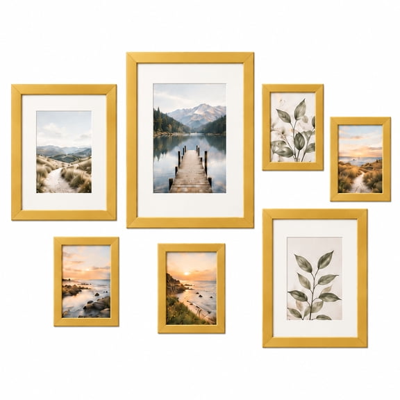 FungYuan 7 Pack Gold Collage Picture Frame Set, Multi Size Gallery Wall Frames with 11x14, 8x10 and 5x7 Frames for Photos