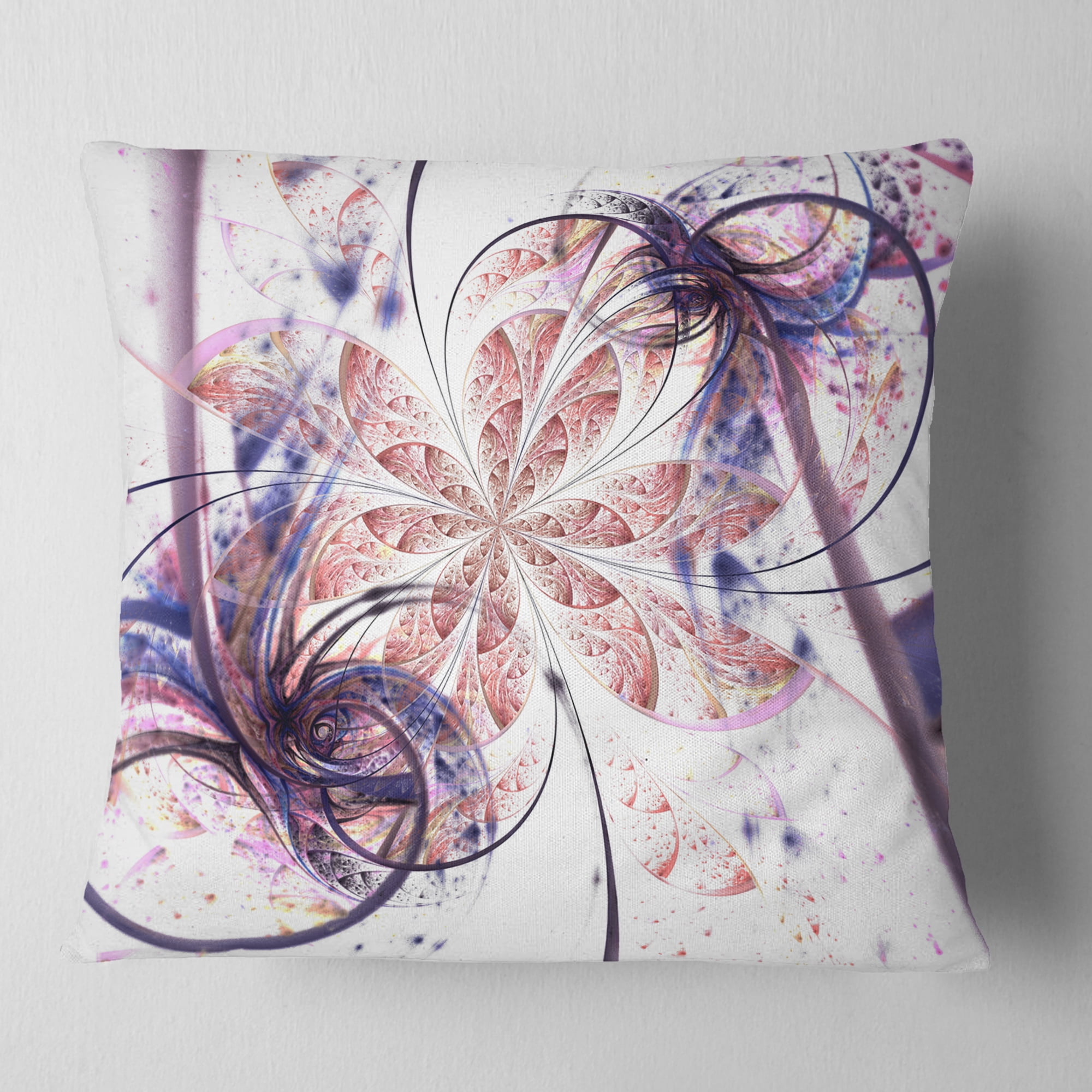 Designart Blue Pink Fractal Flower Pattern - Abstract Throw Pillow - 18x18