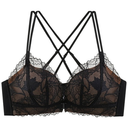 fheaev Front Closure Bras For Women No Underwire Front Buckle Sexy Lace Beautiful Back Adjustable Shoulder Strap Front Buckle Support Everyday Bra Minimizer Bra