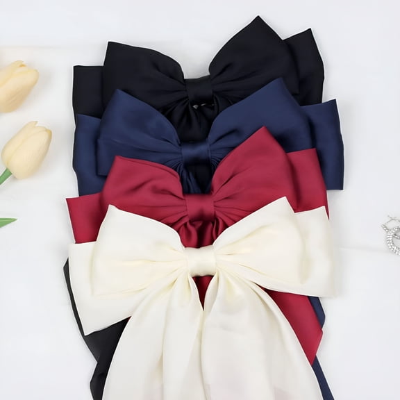 VANIDO Silky Satin Hair Bows For Women Big Hair Bows Hair Ribbons With Long Tail L