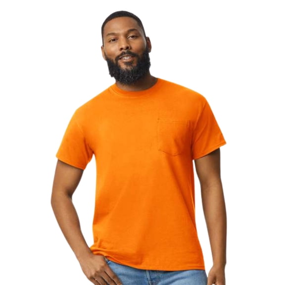 Gildan High Visibility Pocket Work T-Shirt DryBlend Hi Vis Short Sleeve Safety Shirt for Men (Safety Orange, 2XL)