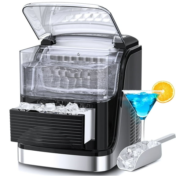 WAA Ice Cube Maker Countertop, 35lbs/Day, Portable, Compact Ice Maker with Scoop and Basket, Black