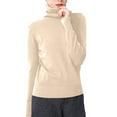 thumbnail image 2 of Wyobmus Womens Knitted Sweater Solid Color Long Sleeve Knitwear Casual Turtleneck Slim Base Blouse Tops B-Beige, 2 of 5