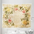 thumbnail image 1 of Vintage Tapestry, Oval Shape Floral Crown Leaves and Roses over Damask Motif Shabby Boho, Fabric Wall Hanging Decor for Bedroom Living Room Dorm, 5 Sizes, Yellow Green Pink, by Ambesonne, 1 of 1