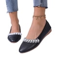 thumbnail image 4 of IEMIEMIEM Womens Rhinestone Ballet Flats Pearl Round Toe Flat Shoes Comfortable Soft Leather Slip On Daily Dress Ballet Flats Black 6.5 Wide, 4 of 6