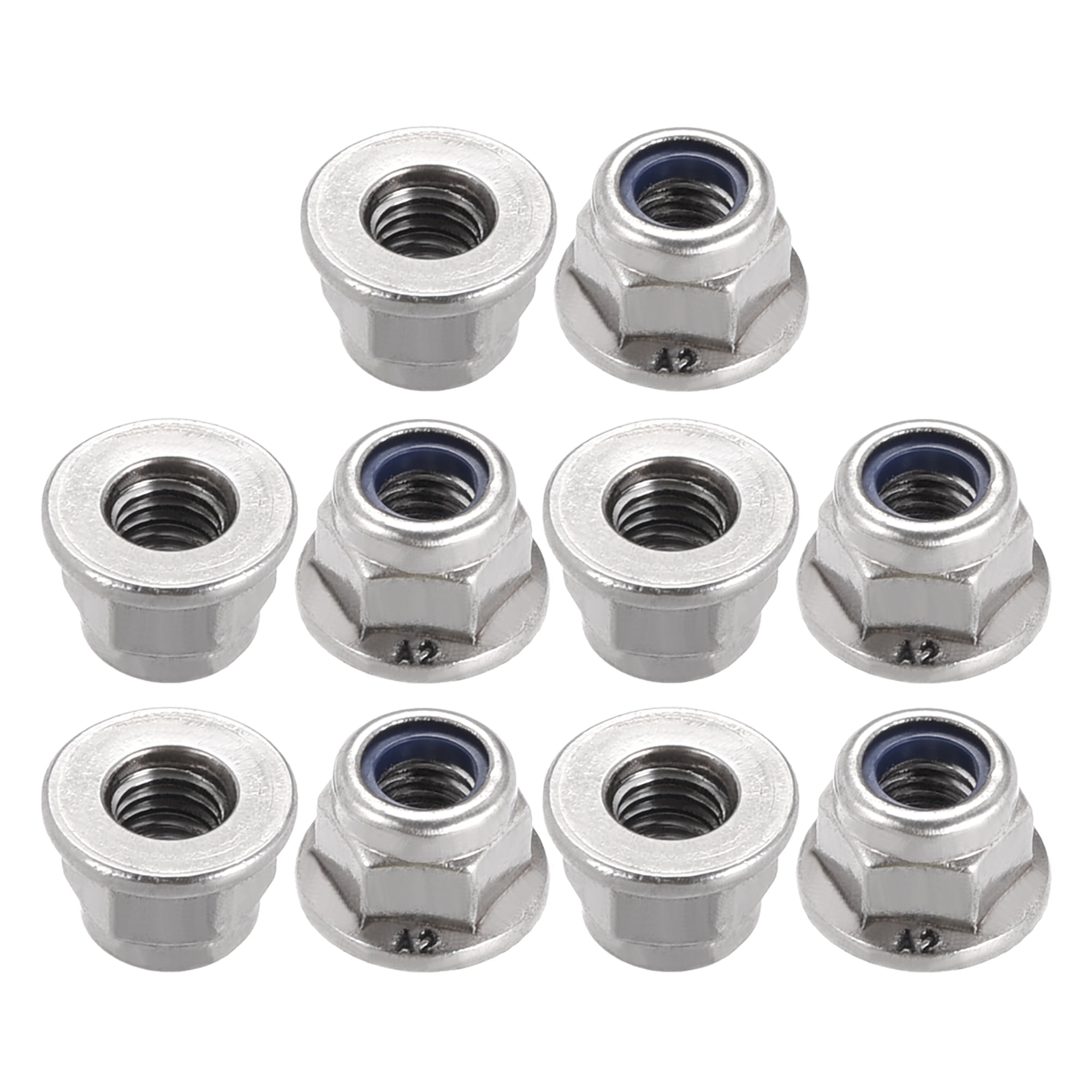 M6x1mm Hex Flange Nylon Insert Lock Nuts, 304 Stainless Steel, 10 Pcs