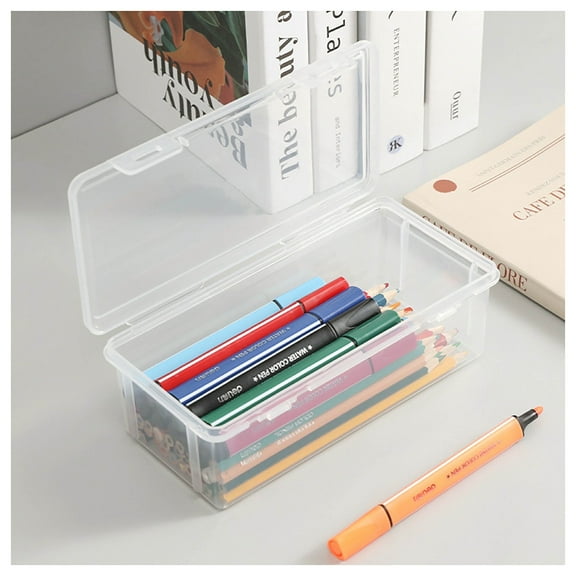 Bigersell Large Capacity Clear Pencil Boxes , Stackable Plastic Pencil Case Storage Organizer for Desk & Office Organization