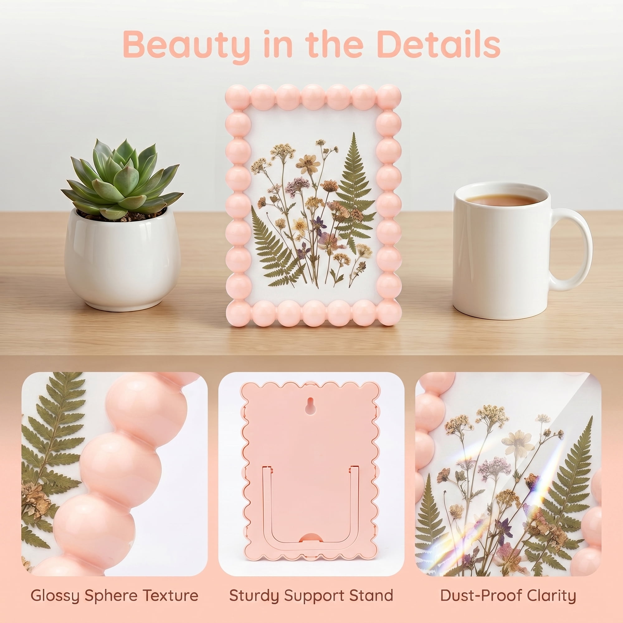 Unique Bargains Beaded Resin Picture Frame with Glass Elegant Pearl Border Pink 4" x 6"
