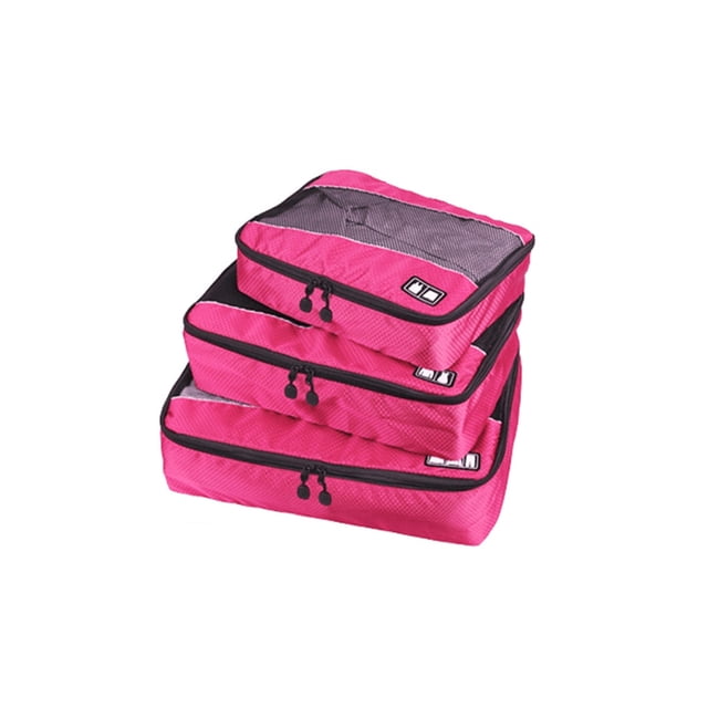 Ounissouiy 3 uds bolsa de almacenamiento con cremallera práctica gran capacidad ropa interior calcetines bolsas elegante equipaje ropa contenedor Almacenamiento y organización del hogar Rosa roja