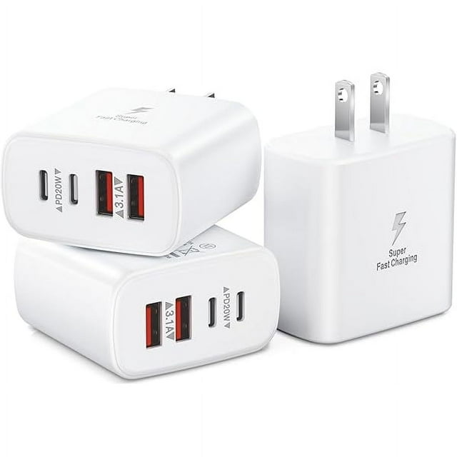 3-Pack USB C Wall Charger Block, 40W 4-Port Type C Fast Charging Block Dual Port USBC Power Adapter Multiport Wall Plug Multiple Charger Block for iPhone 15 14 13 12 11 Pro Max XS XR X 8,iPad,Samsung