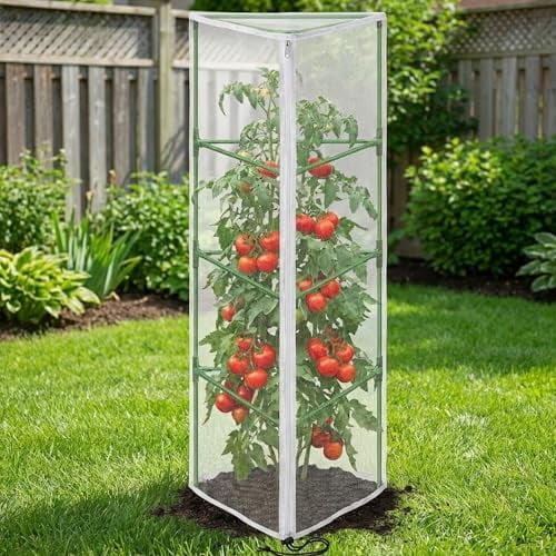 2 Pcs Garden Bird Netting for Triangle Plant Cage,59"x20"x20"Tomato Cage Garden Net Cover with Zipper,Tomato Trellis Insect Bird Barrier Protection Mesh for Vertical Climbing Plant