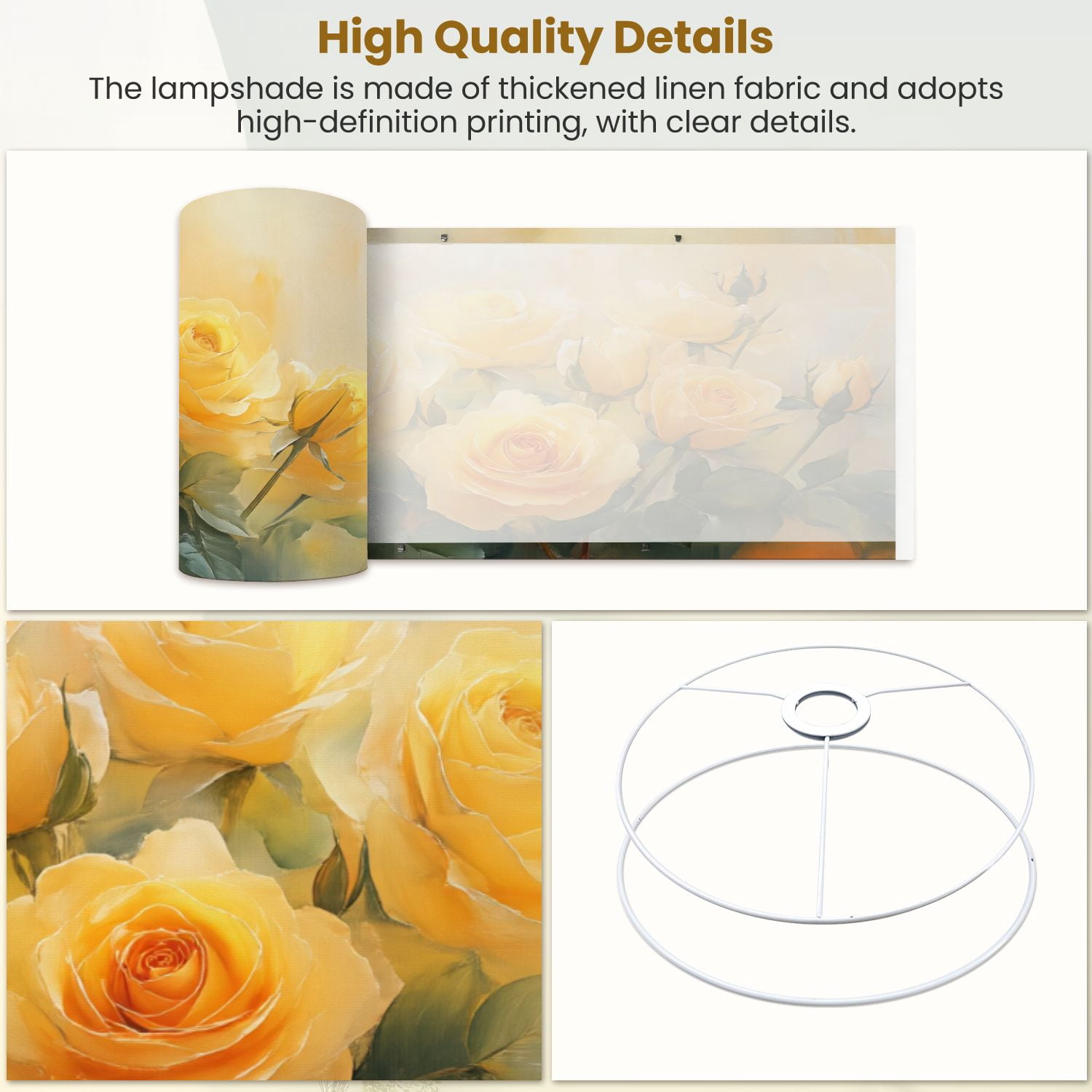 Linen Drum Lampshades Yellow Roses Floral Painting Soft Brushstrokes Warm Pastel 13"x13"x10" Light Shade for Table Lamps Floor Lamp Shades Lampshade Replacement Assembly Required