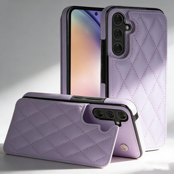 for Samsung Galaxy S26 Back Wallet Case, RFID Blocking Card Holder Luxury PU Leather Shockproof Protective Cover, Double Magnetic Buttons Kickstand Phone Case for Samsung Galaxy S26, Purple