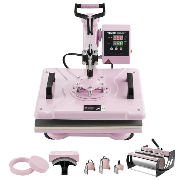 VEVOR Heat Press Machine, 12 x 15 inch, 8 in 1 Heat Transfer Machine with 6-30 oz Tumbler Press, 360° Swing Away T-Shirt Pressing, Digital Precise Control, for T-Shirts/Mugs/Hats/Plates, Pink