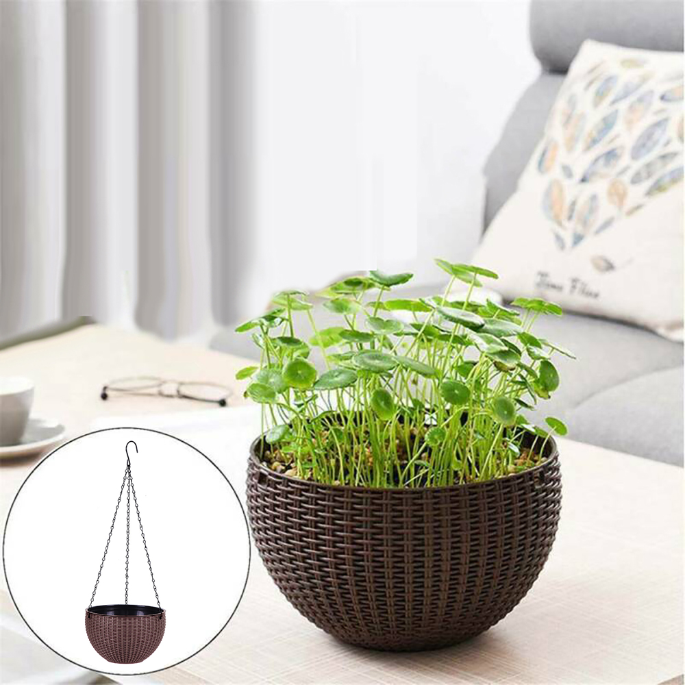 Rattan Plaited Hanging Basket Garden Flower Pot Resin Chic Planter with Chain! Rattan Plaited Hanging Basket Garden Flower Pot Resin Chic Planter with Chain!