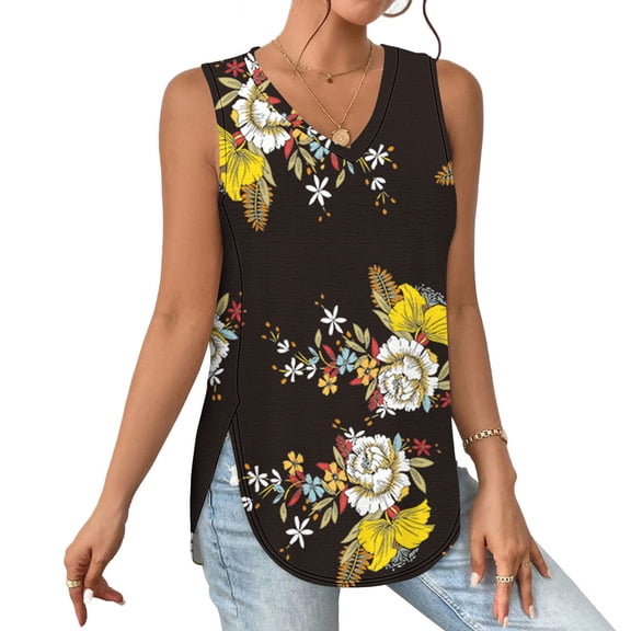 Leesechin Camisole Tops for Women Ladies Tank Tops Summer Printed Sleeveless V-Neck Slitted Casual Blouse Halter