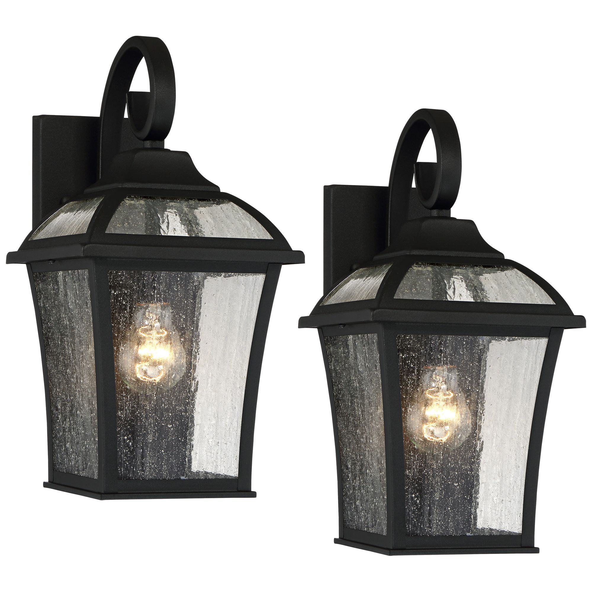 John Timberland Mosconi Rustic Outdoor Wall Lights Fixture Set of 2 Textured Black 15" Clear Seedy Glass for Post Exterior Barn Deck House Porch Yard