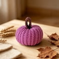 thumbnail image 5 of HONGLIN Handmade Knitted Pumpkin Decor, Soft Crochet Pumpkin Tabletop Figurine, Rustic Farmhouse Fall Halloween Thanksgiving Ornament, Purple, 2 Pack, 5 of 5