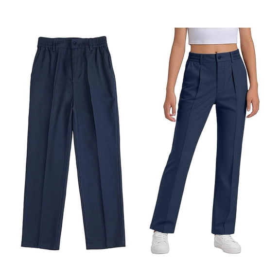 School Uniform for Girls Dress Pants Elastic Waist Straight Pants with Pockets Teen Navy Pants Back To School Slim Fit Pants for Boys 13-14 Years