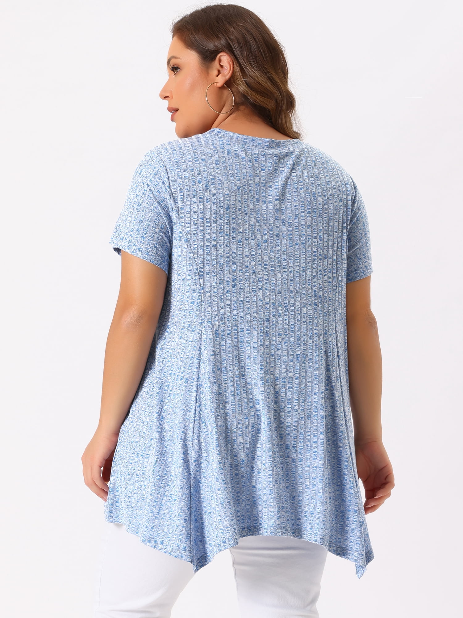 DARING DIVA Women's Plus Crew Neck Flowy Swing Loose Tunic Tops 4X Blue