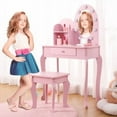 thumbnail image 2 of TEQIN Kids Vanity Set with Mirror and Stool,Kids Makeup Vanity Desk with Mirror for Little Girls, Wooden Children Dressing Table with Drawer & 3 Light Modes,Small Vanity Table and Chair Set, 2 of 8