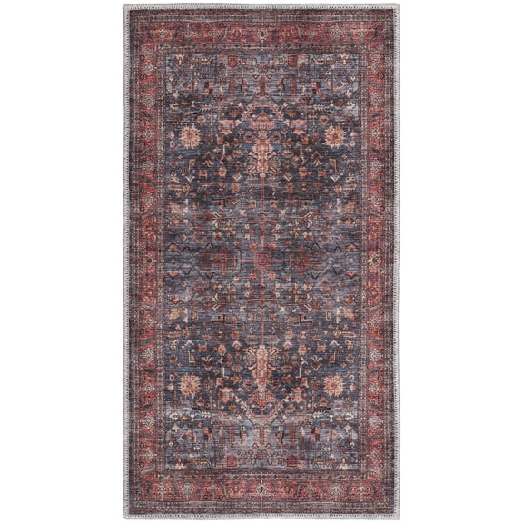 Nourison Brilliance Machine Washable 2' x 3'9" Navy Brick Vintage Indoor Non-Slip Flatweave Rug