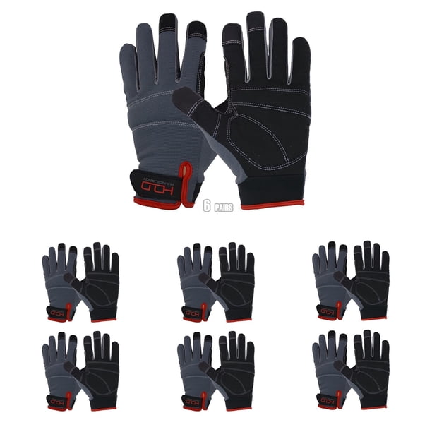 Guantes de trabajo HANDLANDY con pantalla táctil para hombre, 6 pares, color gris