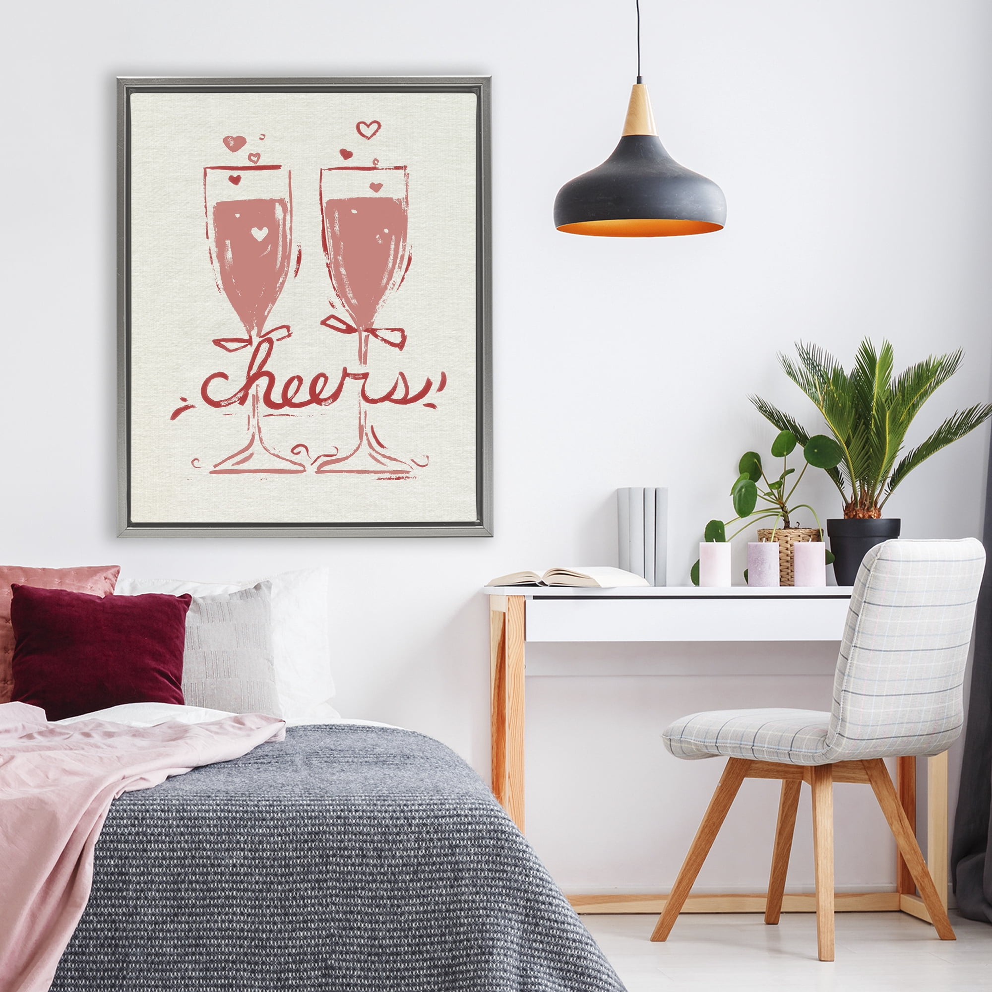 Stupell Industries Romantic Cheers To Love Gray Framed Floater Canvas Wall Art, design by June Erica Vess