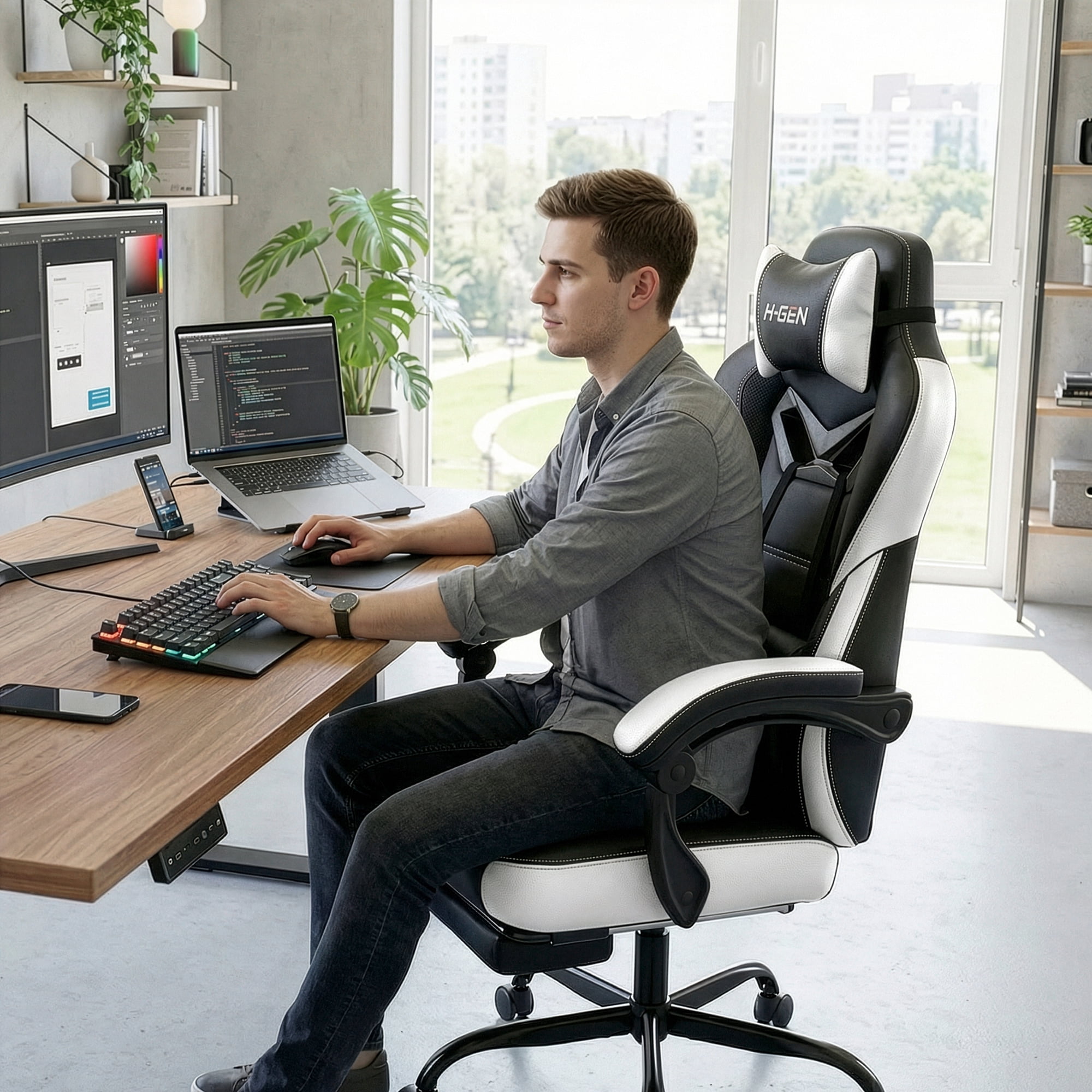 CELTOSS Gaming Chairs with Footrest, Big and Tall Gamer Chair with Headrest and Lumbar Support for adults, White