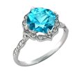 thumbnail image 5 of 14K White Gold 3.25 ctw Blue Topaz Ring with Diamonds Flower Leaves Halo, 5 of 7