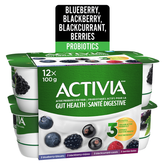 Activia Probiotic Yogurt, Blackberry/Blueberry/Blackcurrent/Berries, 12 x 100 g