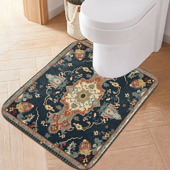 Toilet Rug U-Shaped Bathroom Rugs Non-Slip Soft Plush Machine Washable Contour Bath Mat Beautiful Mandala 24x20
