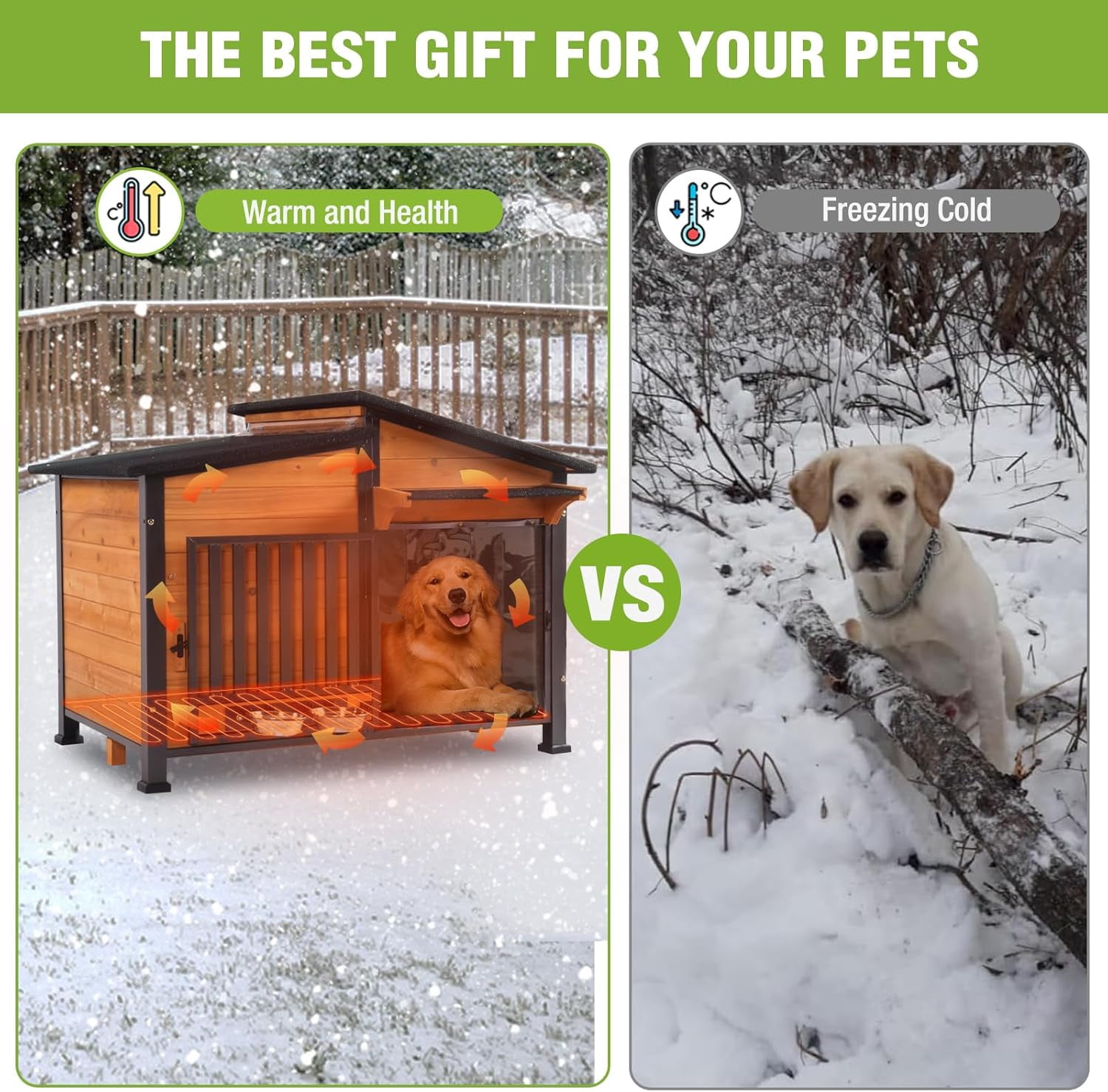 Aivituvin Heated Dog House Outdoor Large Dog Kennel with Iron Frame, Weatherproof Dog Cage with Insulated Liner for Small & Medium & Large Dogs