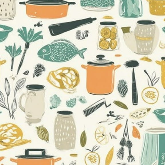 Peel and Stick Wallpaper 17.7in x 9.8ft Kitchen Utensils Food Ingredients Warm Tones Contact Paper Vinyl Self-Adhesive Removable Wall Paper for Bedroom DIY Home Decor Renter Friendly