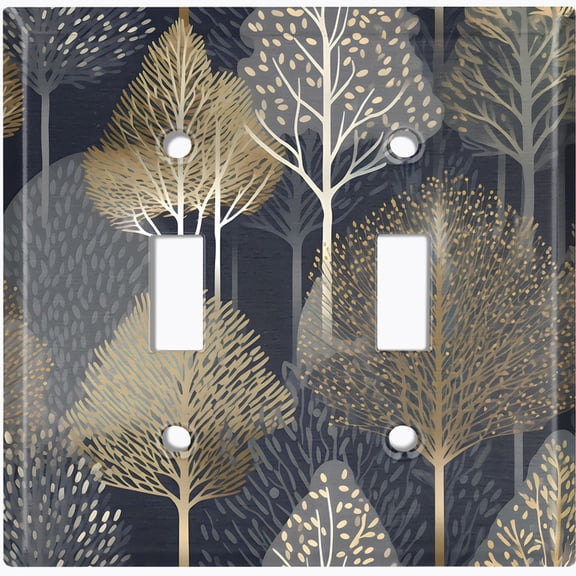 Metal Light Switch Wall Plate Outlet Cover (Printed Image of Abstract Golden Tree - Double Toggle)