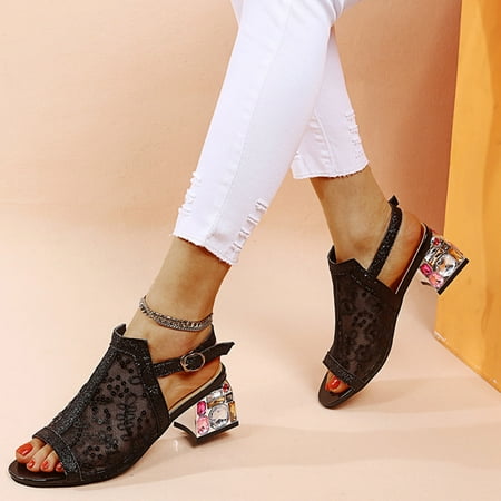 

Women s High Heel Peep Toe Color Crystal Casual Bohemian style Sandals Shoes