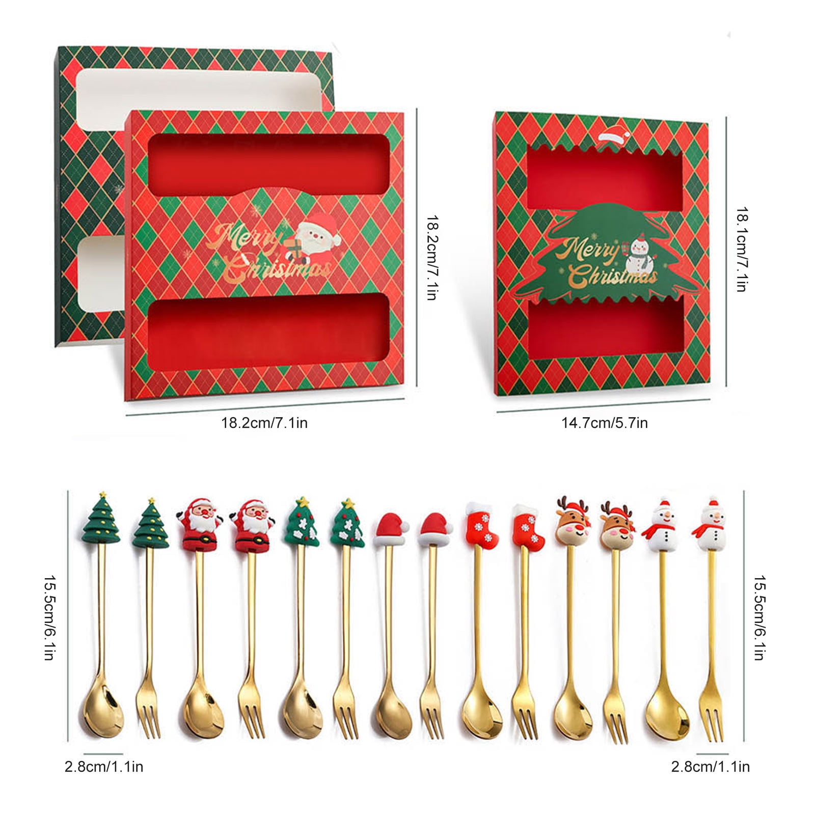 Vaisselle De Noël Pour Enfants – 6 Couverts En Acier Inoxydable Avec Motifs De Noël (Père Noël, Sapin, Etc.) | Cadeau Fille 5-8 Ans, Calendrier De L’Avent