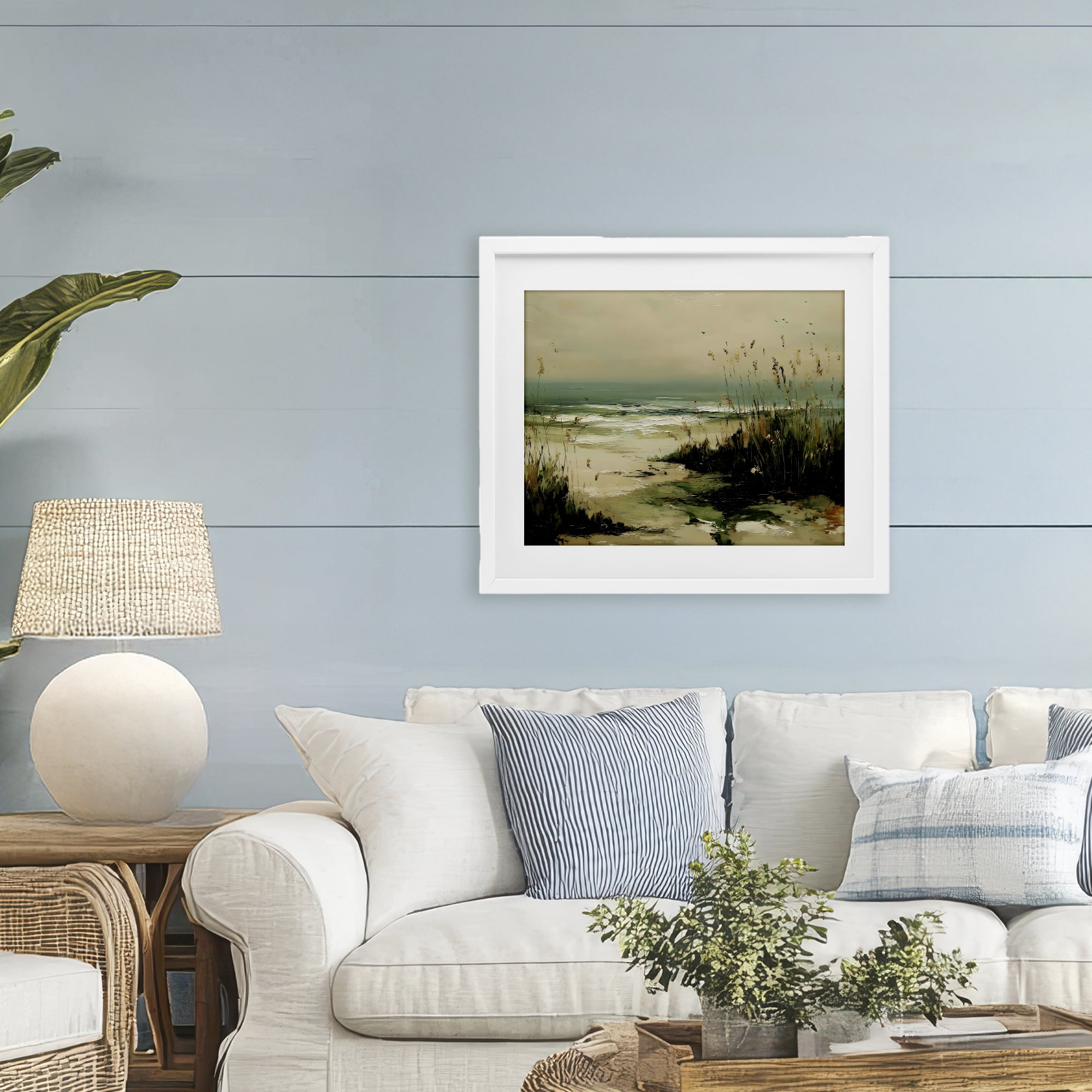 Stupell Industries Sea Oats on the Beach White Framed Print Under Glass, design by Franklyn Gregory