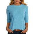 thumbnail image 2 of CAICJ98 3/4 Sleeve T Shirts for Women Tops Casual Crew Neck Shirts Loose Fit Tunic Blouses Summer Tees Sky Blue,L, 2 of 6