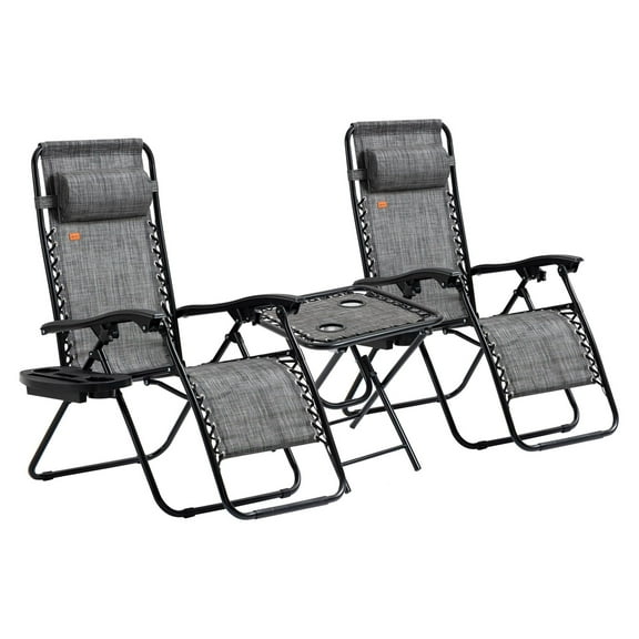 Zero Gravity Chair Set - 3 Piece Recliner Chairs with Table - Gray - Poolside & Camping Loungers