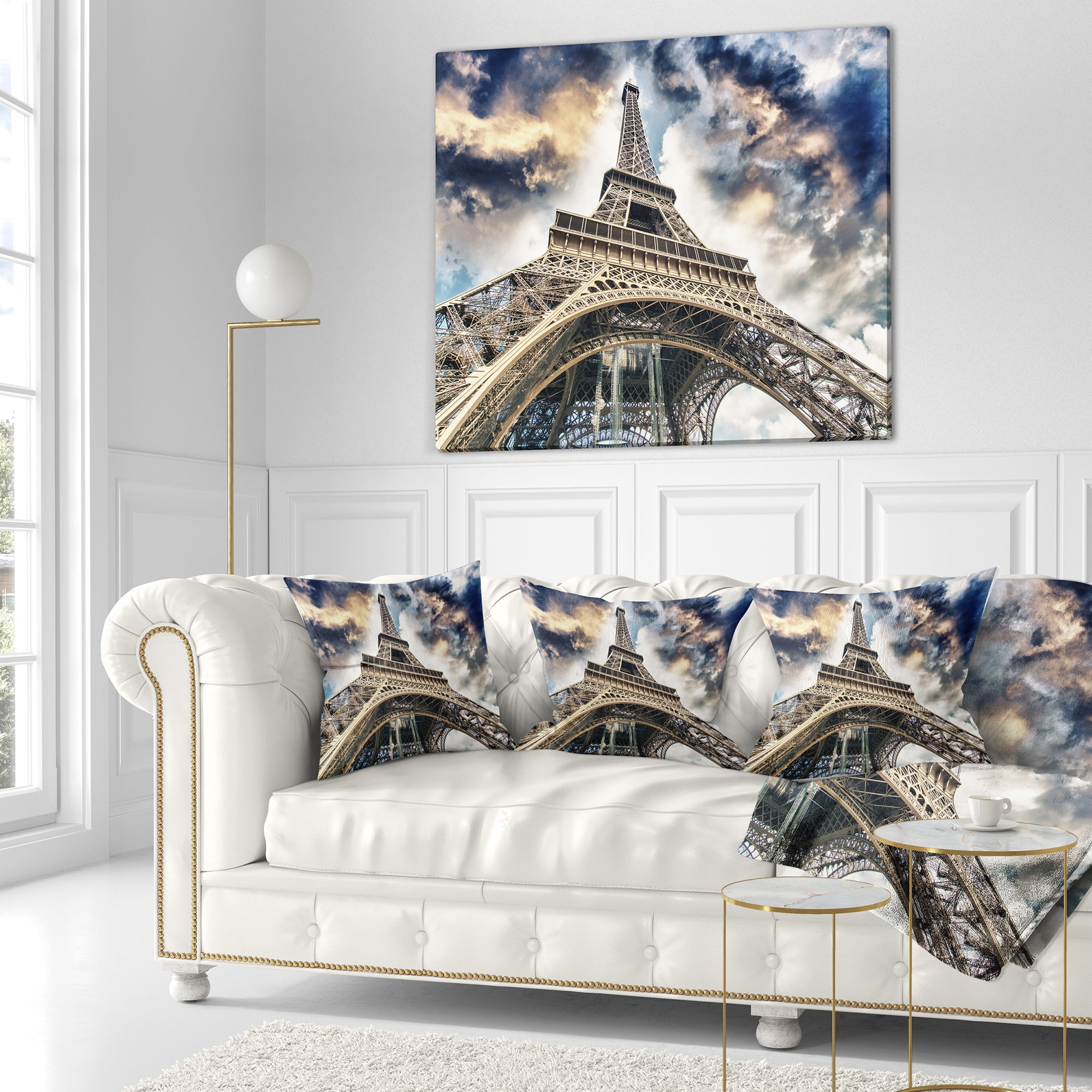 Designart The Paris Paris Eiffel TowerView from Ground - Cityscape Throw Pillow - 18x18