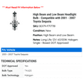 thumbnail image 2 of High Beam and Low Beam Headlight Bulb - Compatible with 2001 - 2007 Toyota Sequoia 2002 2003 2004 2005 2006, 2 of 2