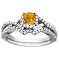 thumbnail image 1 of 14K White Gold Natural Citrine 2-piece Bridal Ring Set Round 5mm, size 6, 1 of 2