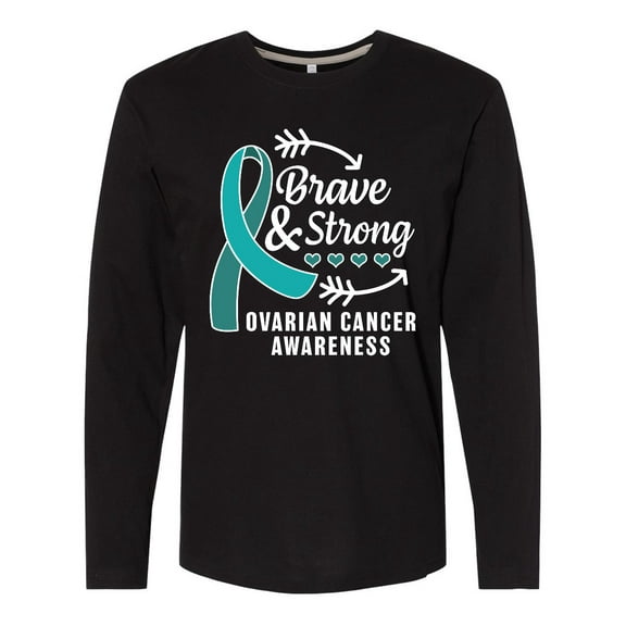 Inktastic Ovarian Cancer Awareness Brave and Strong with Arrows Long Sleeve T-Shirt