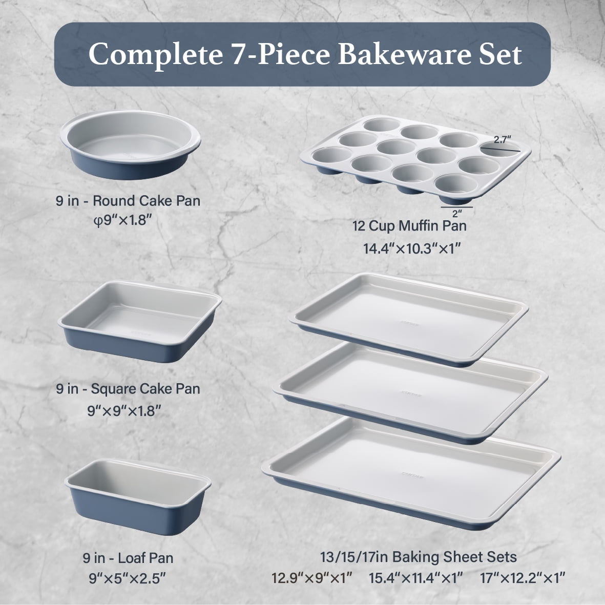 Carote 7-Piece Carbon Steel Nonstick Bakeware Set, Blue