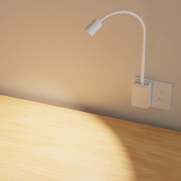 Plug In Dimmable LED Wall Reading Night Light for Books in Bed, Flexible White Wall Sconce Lamp with Power Plug for Bedroom Kitchen, 3 Lighting Color Modes, 50° Spot Light Angle